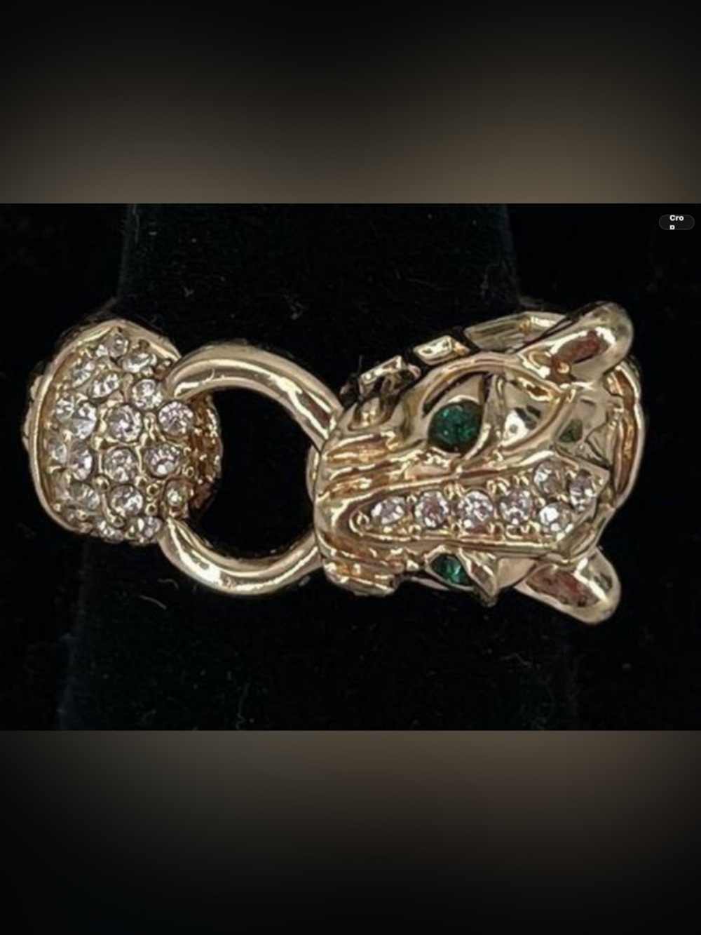 Vintage Banana Republic Panther Ring Gold Tone Rhinestone Green Eyes Statement - Picture 7 of 12
